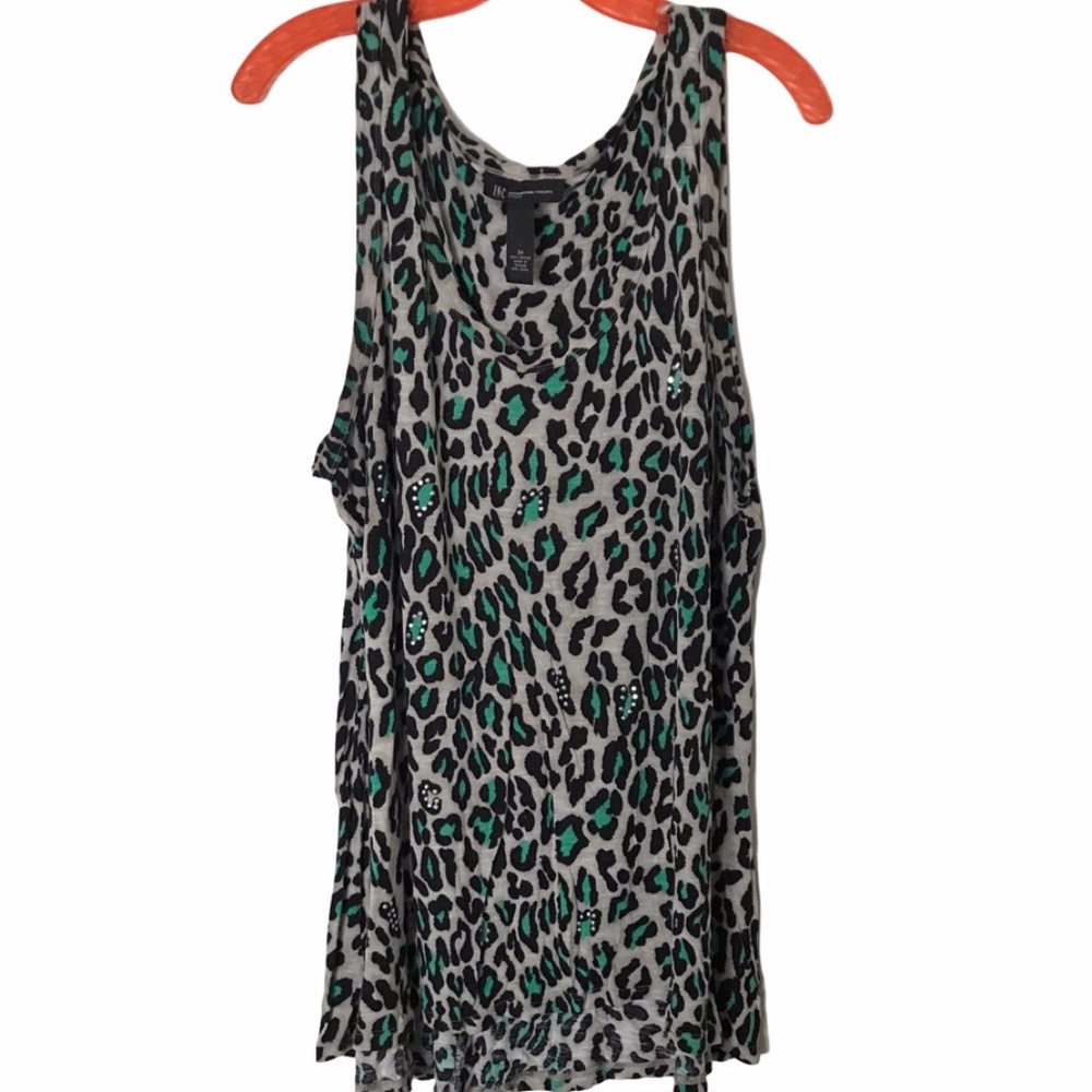 INC Green Leopard Tank Top - Size 3X
